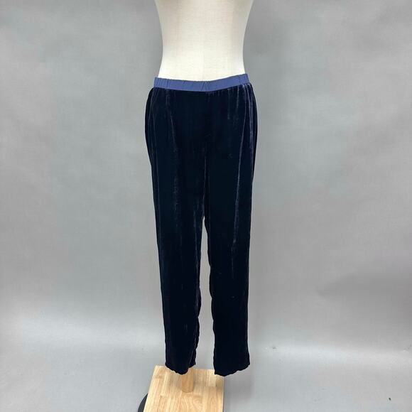 Eileen Fisher navy silk/rayon velvet wide leg crop pull on pant size small - Picture 1 of 14